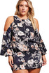 Sexy Black Cold Shoulder Floral Print Plus Size Dress